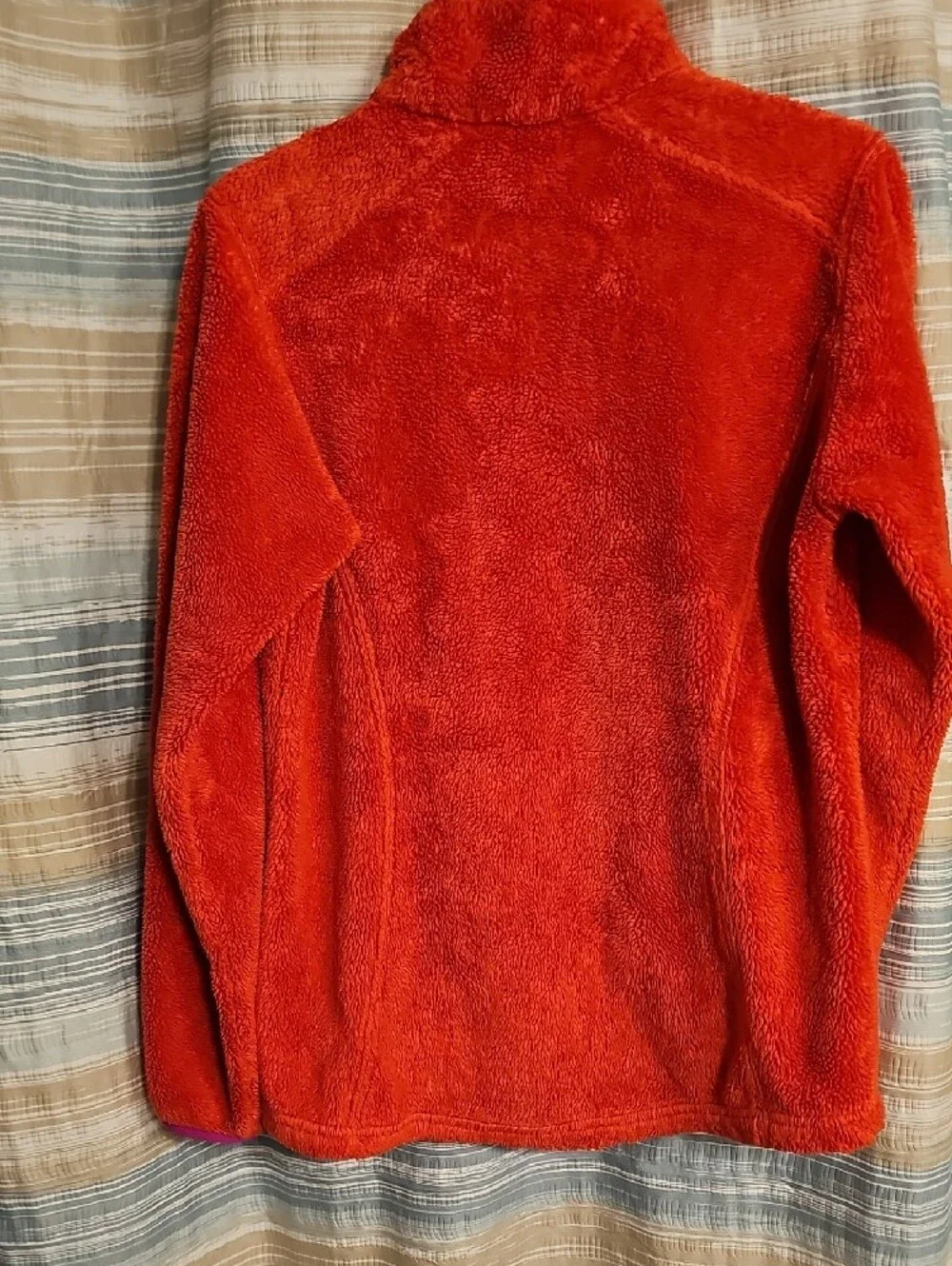 The North Face Girl's Bright Orange Plush Full-Zip Jacket with Purple Accents